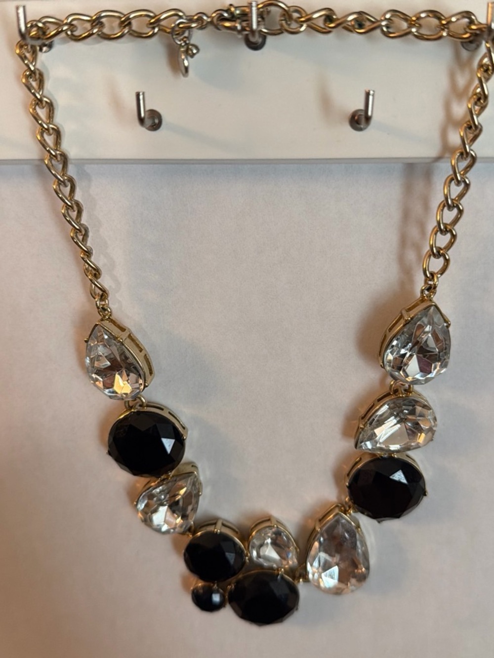 J. Crew Gold-Tone Black and Clear Teardrop Statement Necklace